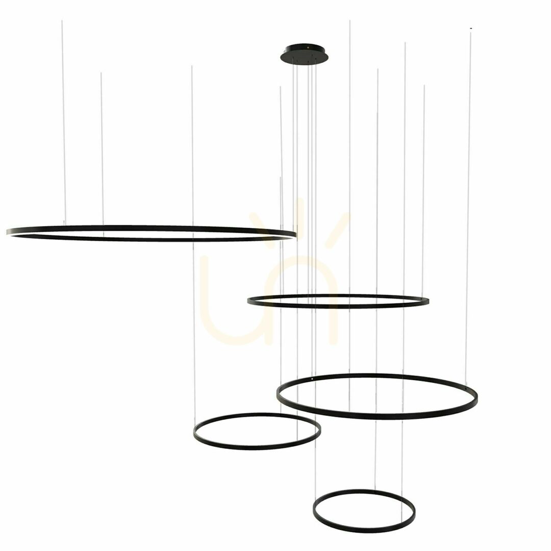Vedere Lustră suspendată LED s.luce Ring neagră 5 inele 120 cm dimabilă Lustră suspendată LED s.luce Ring neagră 5 inele 120 cm dimabilă