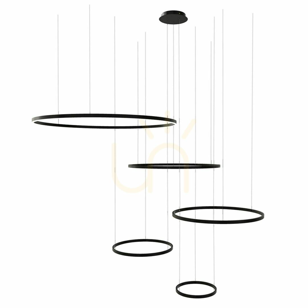 Vedere Lustră suspendată LED s.luce Ring neagră, 5 becuri, 150 cm Lustră suspendată LED s.luce Ring neagră, 5 becuri, 150 cm