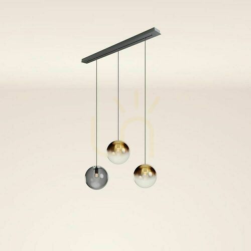 Verifica Lampă suspendată s.luce Orb cu 3 globuri sticlă auriu-fumurie bară neagră 120 cm Ø30 cm