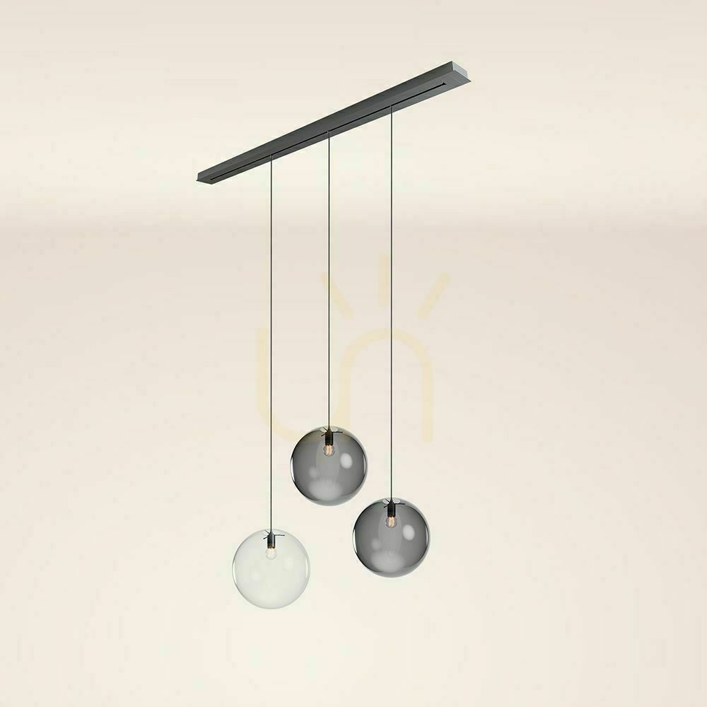 Vedere Lustră s.luce Orb fumuriu 3xE27, sticlă și metal, Ø40 cm, modernă Lustră s.luce Orb fumuriu 3xE27, sticlă și metal, Ø40 cm, modernă