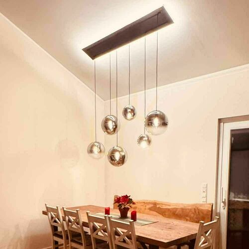 Verifica Lustră s.luce Orb aurie 5 becuri E27 sticlă metal 160 cm, rotundă, modernă