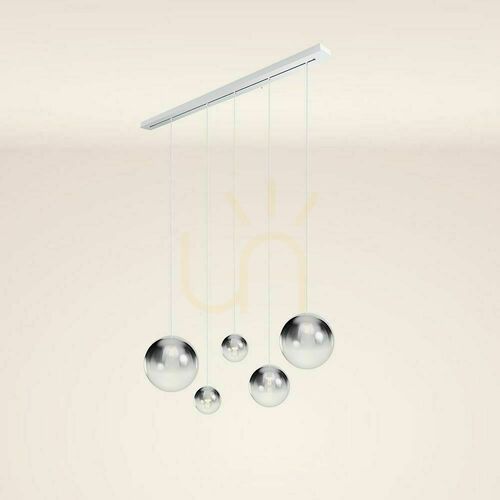 Verifica Lampă suspendată s.luce Orb 5xE27, sticlă fumurie gradient, bară 160 cm, albă
