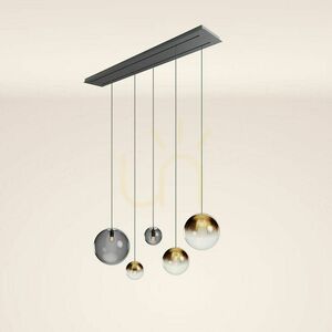 Pendulă s.luce Orb cu 5 becuri, pe două rânduri, 160 cm, sticlă transparentă, suspensie albă small 12