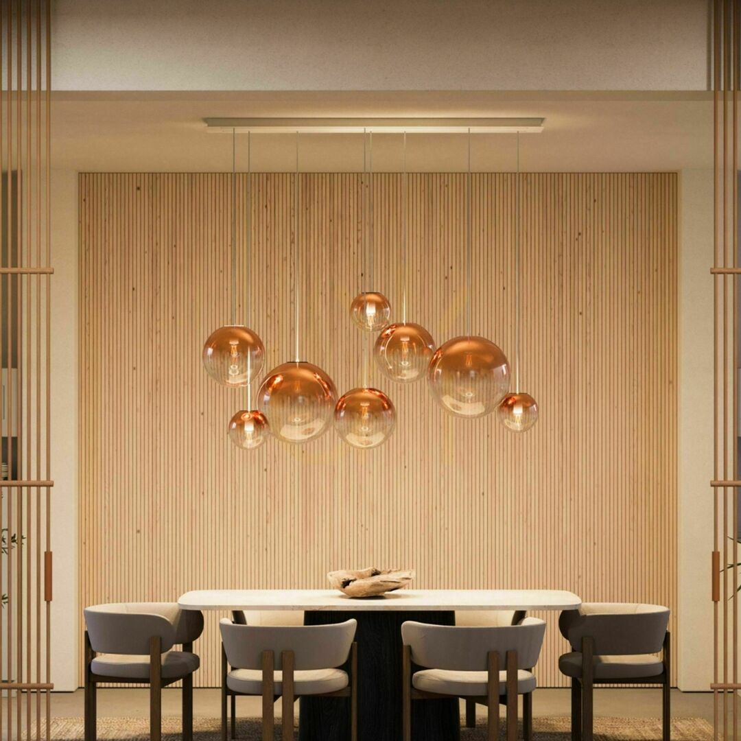 previzualizare Lustră s.luce Orb 8 brațe E27 sticlă metal 160 cm, 2 rânduri Lustră s.luce Orb 8 brațe E27 sticlă metal 160 cm, 2 rânduri