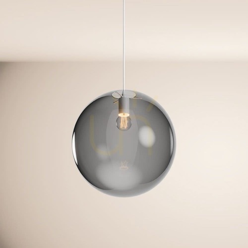 Verifica Lampă suspendată s.luce Orb, glob din sticlă fumurie Ø 40 cm, suspensie albă 150 cm, E27