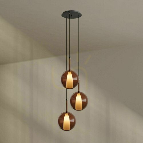 Verifica Lustră s.luce Belluna maro 3 becuri E27 Ø40 cm sticlă metal minimalistă