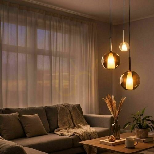 Verifica Lustră s.luce Belluna 3 becuri maro sticlă metal Ø40 cm rulaj modern