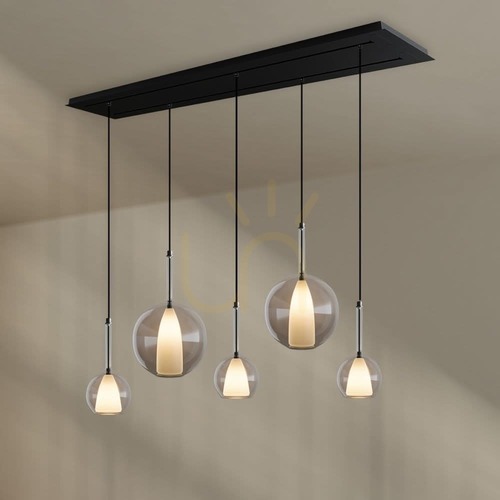 Verifica Lampă suspendată s.luce Belluna cu 5 surse 160 cm sticlă transparentă