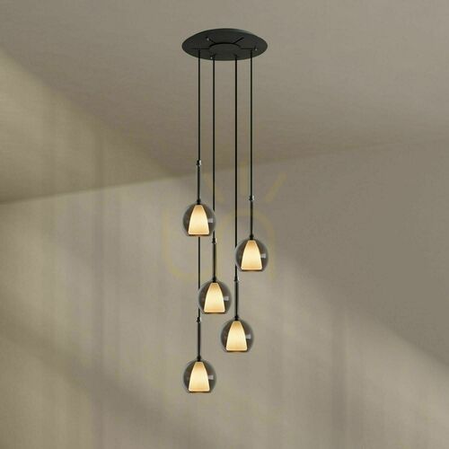 Verifica Lustră s.luce Belluna 5 becuri fumurie sticlă metal Ø60 cm