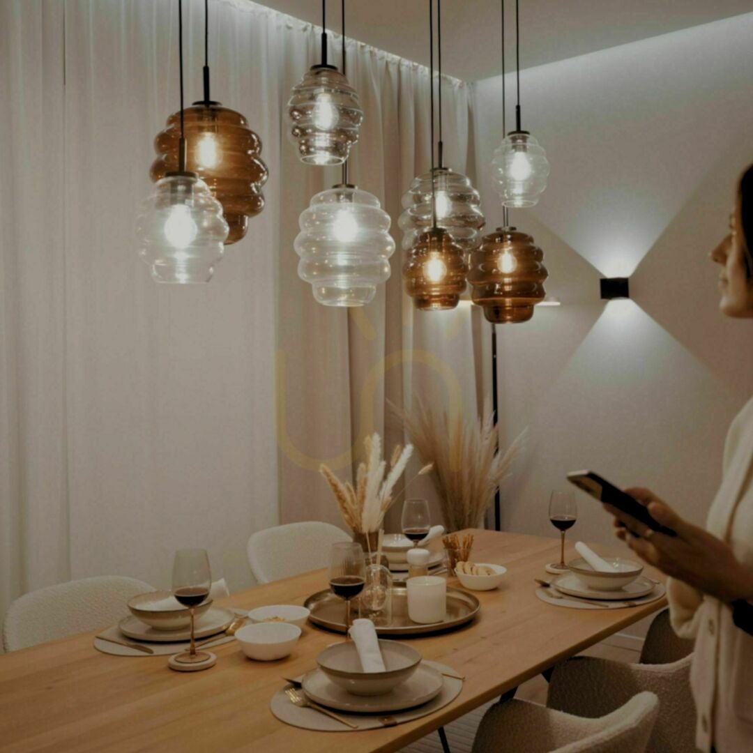 Spectacol Lustră s.luce Echos neagră, 5 becuri E27, sticlă și metal, modernă Lustră s.luce Echos neagră, 5 becuri E27, sticlă și metal, modernă