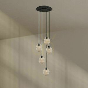 Lustră s.luce Echos 5×E27, sticlă transparentă, suspensie neagră, abajururi Ø18 cm small 2