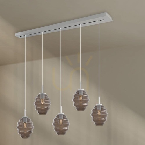 Verifica Lampă suspendată s.luce Echos 5xE27 sticlă fumurie Ø18 cm bară albă 160 cm