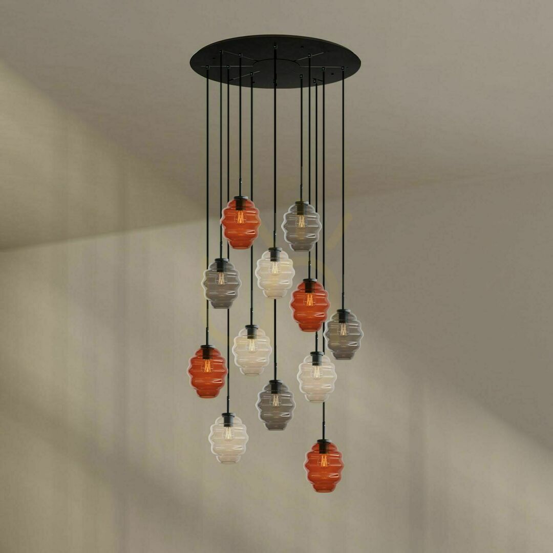 Spectacol Lustră s.luce Echos maro, 12 brațe, Ø 80 cm, sticlă, metal Lustră s.luce Echos maro, 12 brațe, Ø 80 cm, sticlă, metal