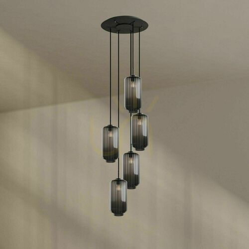 Verifica Lustră s.luce Velo neagră 5 brațe, sticlă și metal, modernă, Ø60 cm