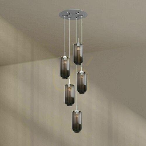 Verifica Lustră s.luce Velo albă 5 becuri E27, sticlă metal, Ø60 cm, modernă