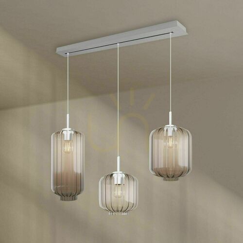 Verifica Lampă suspendată s.luce Velo cu 3 becuri, sticlă transparentă, bară albă 120 cm, Ø 18/20/25 cm