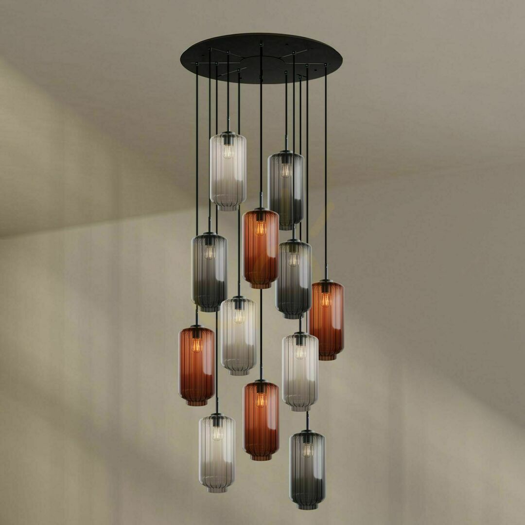 Verifica Lustră s.luce Velo maro, 12 becuri, Ø80 cm, sticlă și metal, stil modern Lustră s.luce Velo maro, 12 becuri, Ø80 cm, sticlă și metal, stil modern
