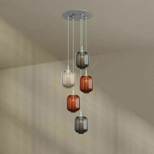 Verifica Lampă suspendată s.luce Velo cu 5 becuri, sticlă multicoloră, rozetă albă Ø 60 cm