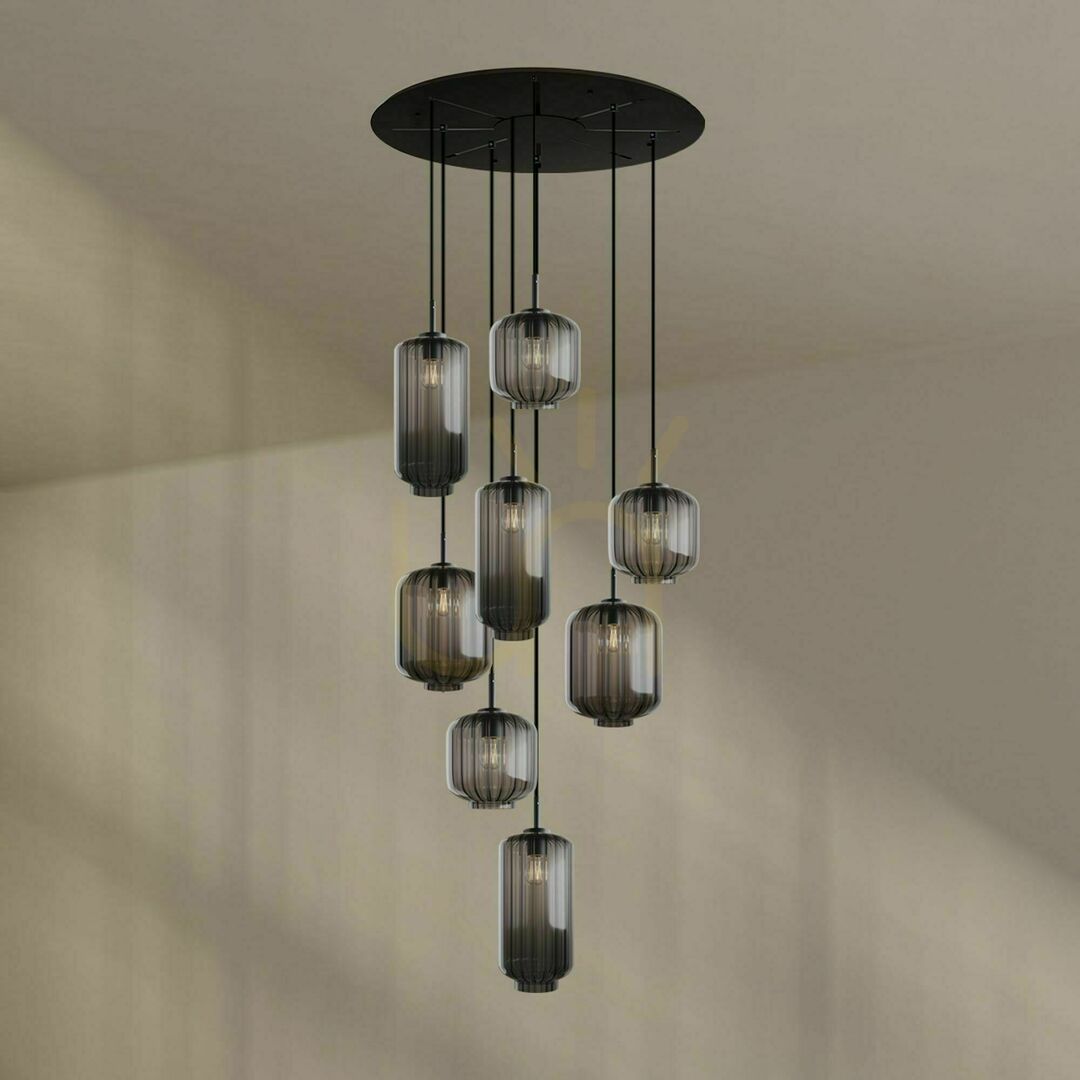 previzualizare Lustră s.luce Velo neagră 8 brațe E27 sticlă metal Ø80 cm Lustră s.luce Velo neagră 8 brațe E27 sticlă metal Ø80 cm