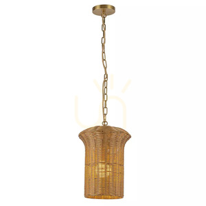 Lampă suspendată Kai Small – 1 sursă de lumină – Auriu periat, ratan Elstead small 1