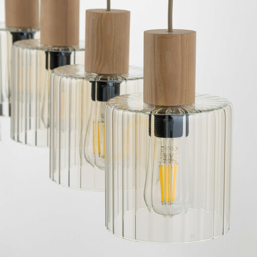 Verifica Lampă suspendată TK-Lighting SIERRA WOOD 11802, 4×E27, sticlă coniac