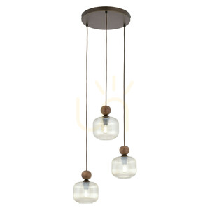 Lampa suspendată Ballo din lemn de nuc, 3 becuri Xe14, formă circulară small 6