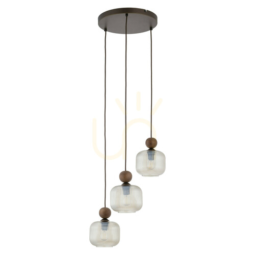 Verifica Lampa suspendată Ballo din lemn de nuc, 3 becuri Xe14, formă circulară