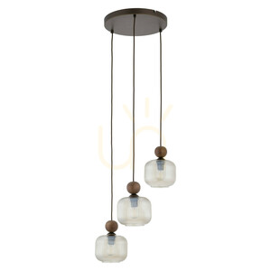 Lampa suspendată Ballo din lemn de nuc, 3 becuri Xe14, formă circulară small 0