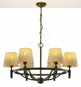Lustră Jupiter PIAST 2185 culoarea alamei, 6 abajururi bej plisate E27 small 1