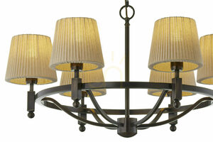 Lustră Jupiter PIAST 2185 culoarea alamei, 6 abajururi bej plisate E27 small 3