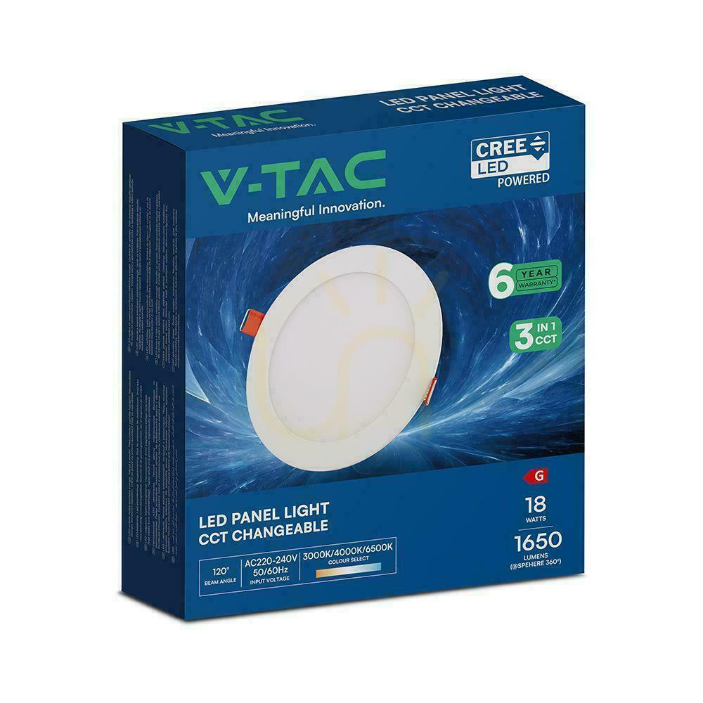 Spectacol V-TAC PRO SLIM 18W LED cu cip CREE, spot încastrat, rotund, 225x12 mm, CCT VT-1807CCT, 1650 lm, garanție de 6 ani V-TAC PRO SLIM 18W LED cu cip CREE, spot încastrat, rotund, 225x12 mm, CCT VT-1807CCT, 1650 lm, garanție de 6 ani