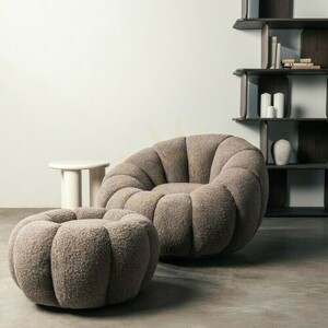 Otomană PERLE, culoare cappuccino, țesătură bouclé, forme rotunjite, de la Nova Nook small 1