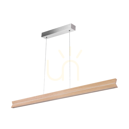 Verifica Lampă suspendată dublă, stejar uleiat/nichel mat, 3xLED 23 W, lumină orientabilă în sus și în jos, 100 cm