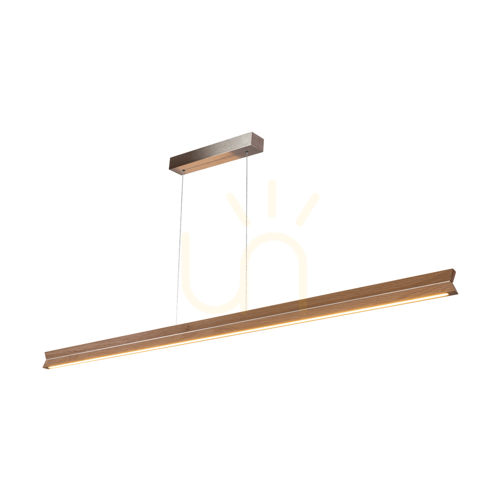 Vedere Lampă suspendată dublă, stejar uleiat/nichel mat, 3 LED-uri, 42 W, lumină orientabilă în sus și în jos, 160 cm Lampă suspendată dublă, stejar uleiat/nichel mat, 3 LED-uri, 42 W, lumină orientabilă în sus și în jos, 160 cm