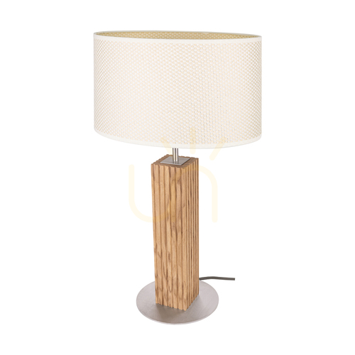 Verifica Lampa de masă Riflet, stejar uleiat/nichel mat, abajur crem și argintiu, 1xE27, 36 cm