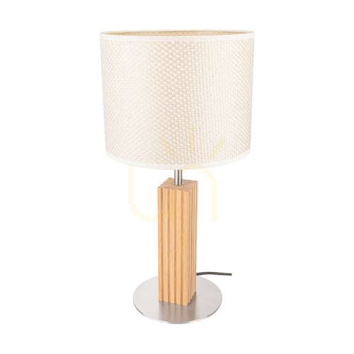 Verifica Lampa de masă Riflet, stejar uleiat/nichel mat, abajur crem și argintiu, 1xE27, Ø22 cm