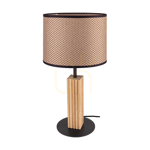 Verifica Lampa de masă Riflet, stejar uleiat/negru, abajur maro-negru-auriu, 1xE27, Ø22 cm