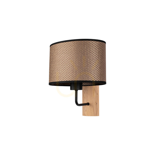 Verifica Aplică de perete Mercedes, stejar uleiat/negru, abajur maro-negru-auriu, 1xE27, 25 cm