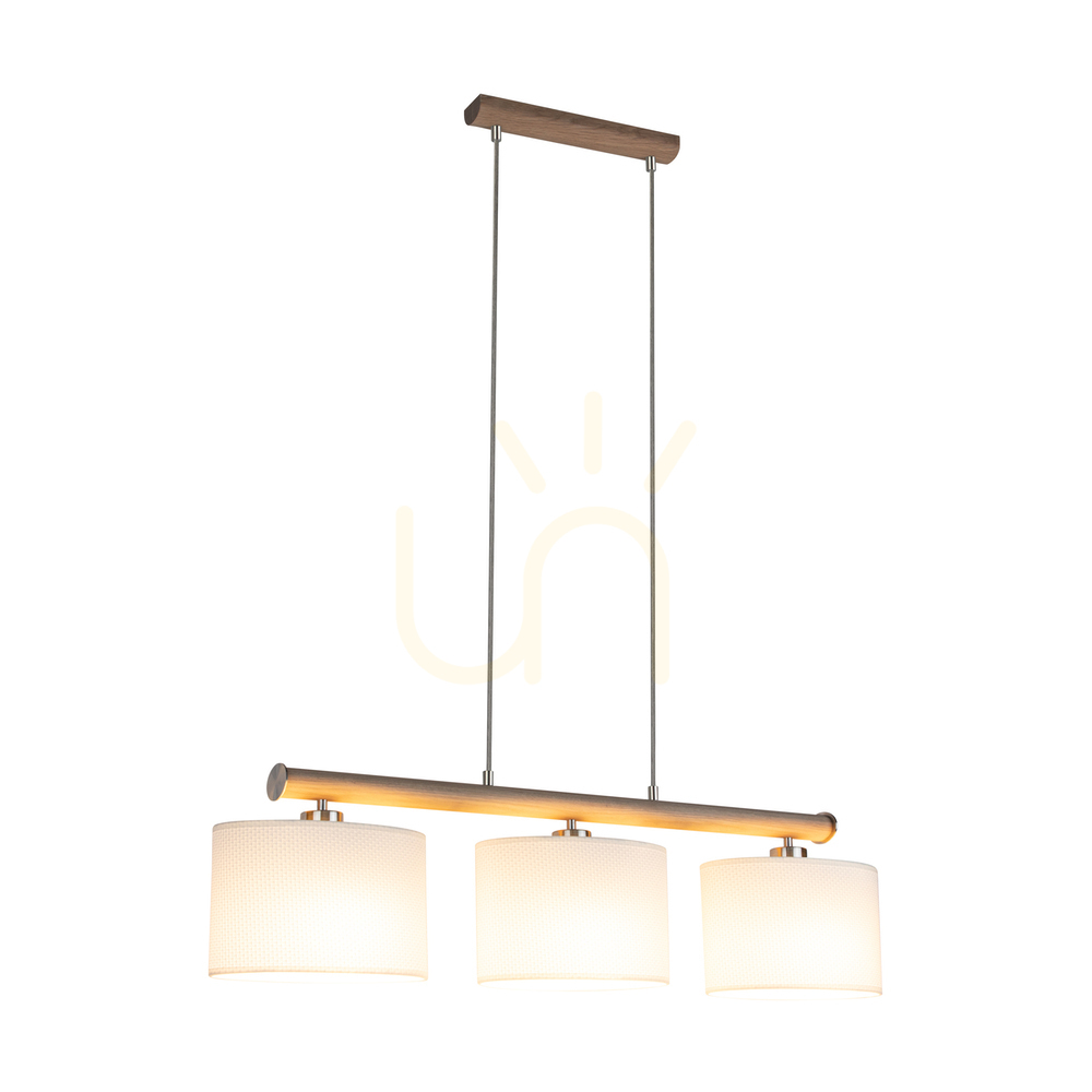 Vedere Lampa suspendată Mercedes, stejar uleiat/nichel mat, abajur alb, 3xE27, 91 cm Lampa suspendată Mercedes, stejar uleiat/nichel mat, abajur alb, 3xE27, 91 cm