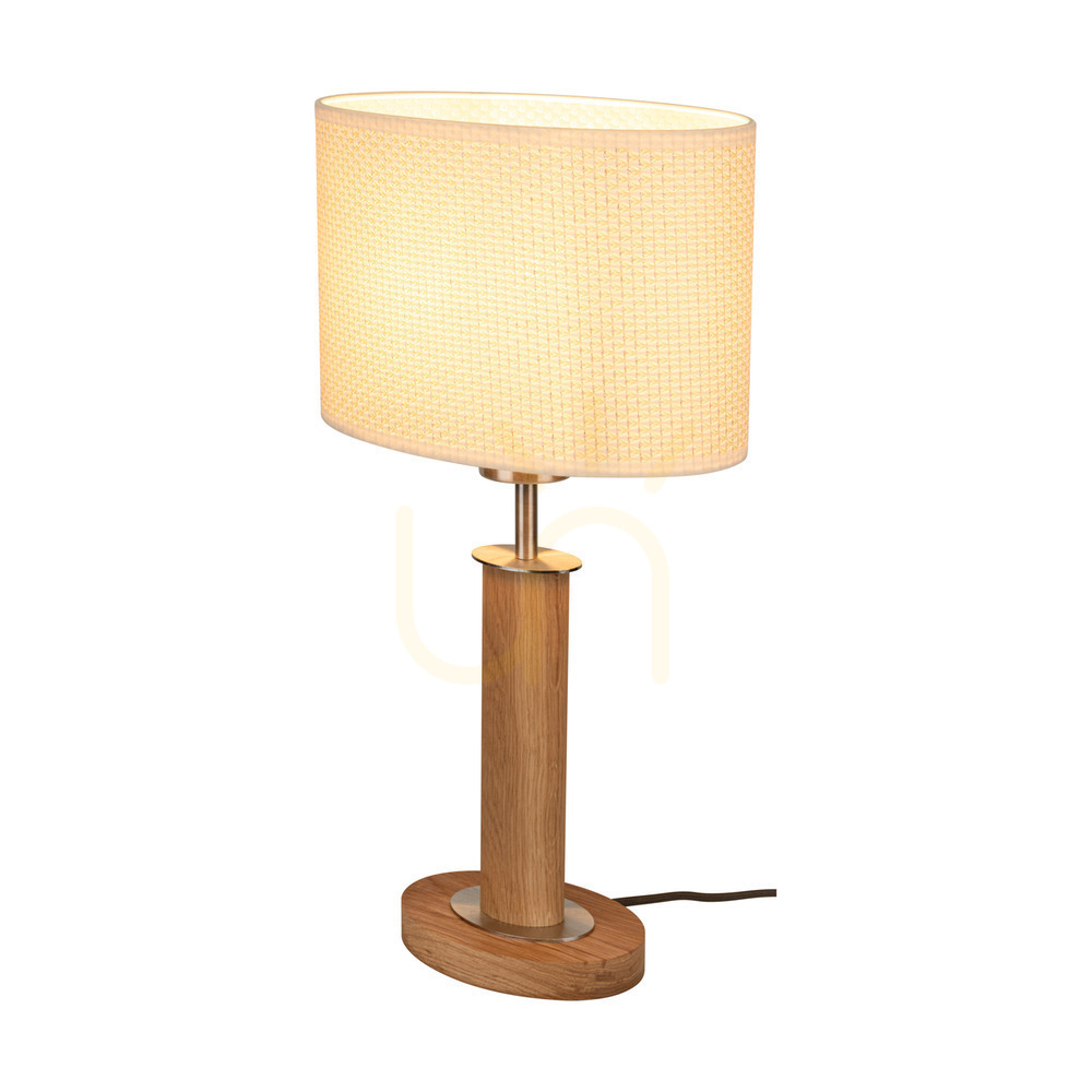 Vedere Lampa de masă Mercedes, stejar uleiat/nichel mat, abajur crem-argintiu, 1xE27, 25 cm Lampa de masă Mercedes, stejar uleiat/nichel mat, abajur crem-argintiu, 1xE27, 25 cm