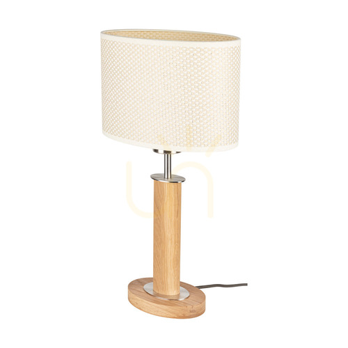 Verifica Lampa de masă Mercedes, stejar uleiat/nichel mat, abajur crem-argintiu, 1xE27, 25 cm