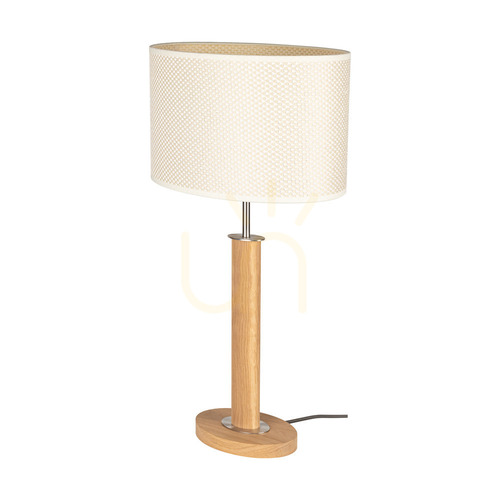 Verifica Lampa de masă Mercedes, stejar uleiat/nichel mat, abajur crem și argintiu, 1xE27, 36 cm