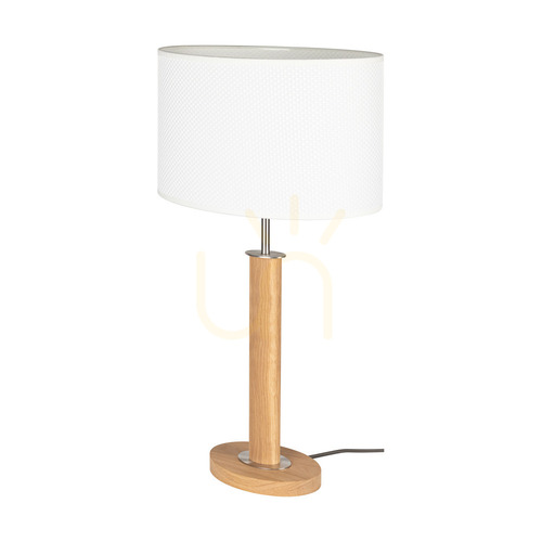 Verifica Lampa de masă Mercedes, stejar uleiat/nichel mat, abajur alb, 1xE27, 36 cm