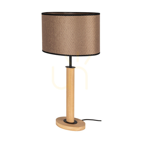 Verifica Lampa de masă Mercedes, stejar uleiat/negru, abajur maro-negru-auriu, 1xE27, 36 cm