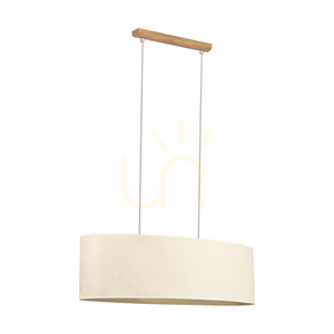 Lampa suspendată Mercedes, stejar uleiat, abajur crem și argintiu, 2xE27, 80 cm small 0