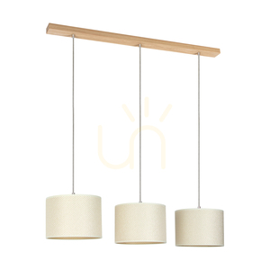 Lampa suspendată Mercedes, stejar uleiat, abajur crem și argintiu, 3xE27, 100 cm small 0