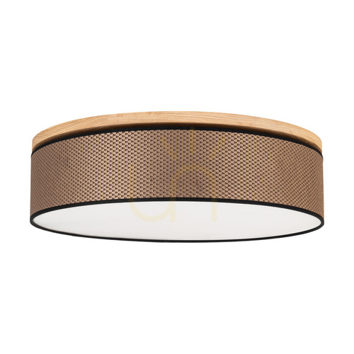 Verifica Lampa de tavan Mercedes, stejar uleiat, abajur maro-negru-auriu, 4xE27, Ø58 cm