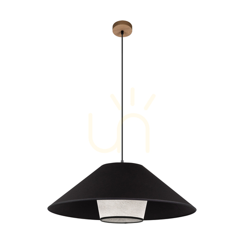 Verifica Lampa suspendată Amigo, stejar uleiat, abajur bej/negru, 1xE27, Ø70 cm