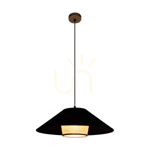 Lampa suspendată Amigo, stejar uleiat, abajur bej/negru, 1xE27, Ø50 cm small 1