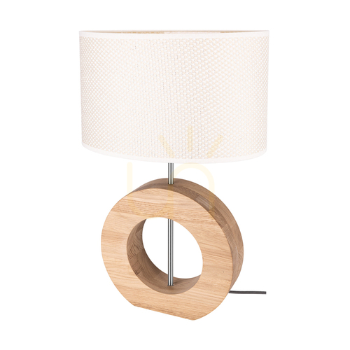 Verifica Lampa de masă Logan, stejar uleiat/nichel mat, abajur crem și argintiu, 1xE27, 36 cm